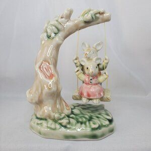 Tales of Bunny Hollow Ceramic Young Bunnies Tree Swing VTG 1993 Albert E Price